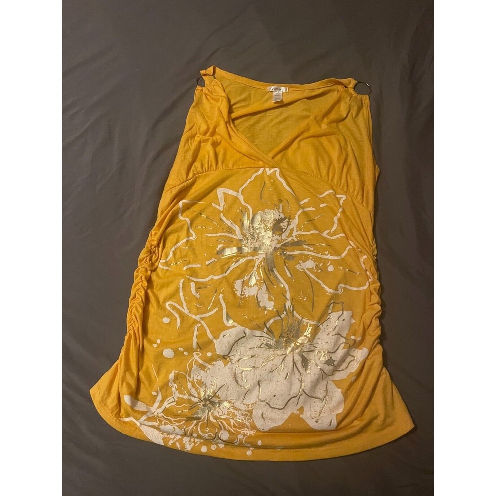 Caren Sport 3XL Yellow Floral Top with metal hoops (Stretchy) B-21